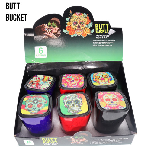 ASHTRAY BUTT BUCKET 6CT/DISPLAY - TOP LED SKULL 